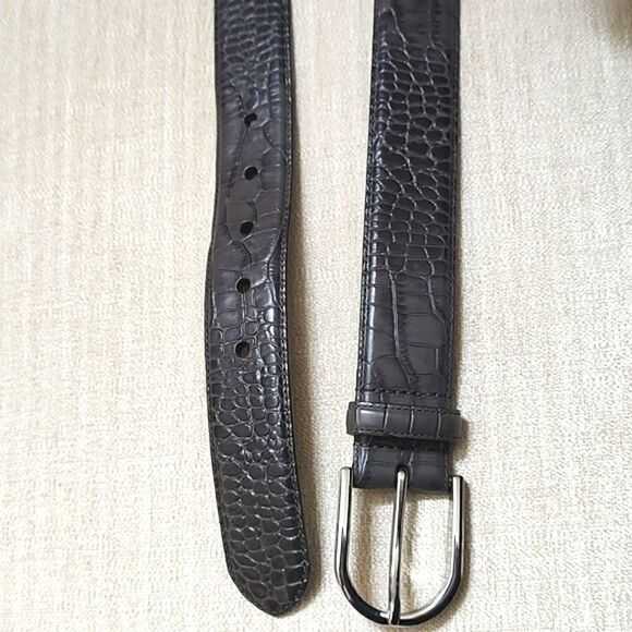 Lauren Ralph Lauren Croc Embossed Gray Leather Belt Silver Buckle Size M - Picture 6 of 11